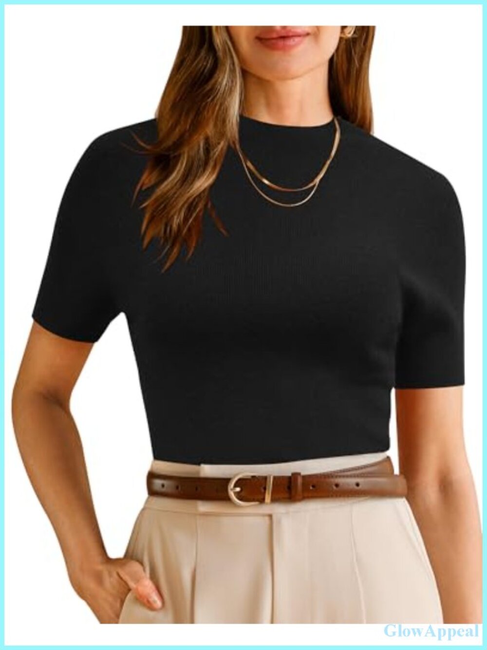 Wool Blend Mock Neck Slim Fit Short Sleeve Sweater Tee for Work